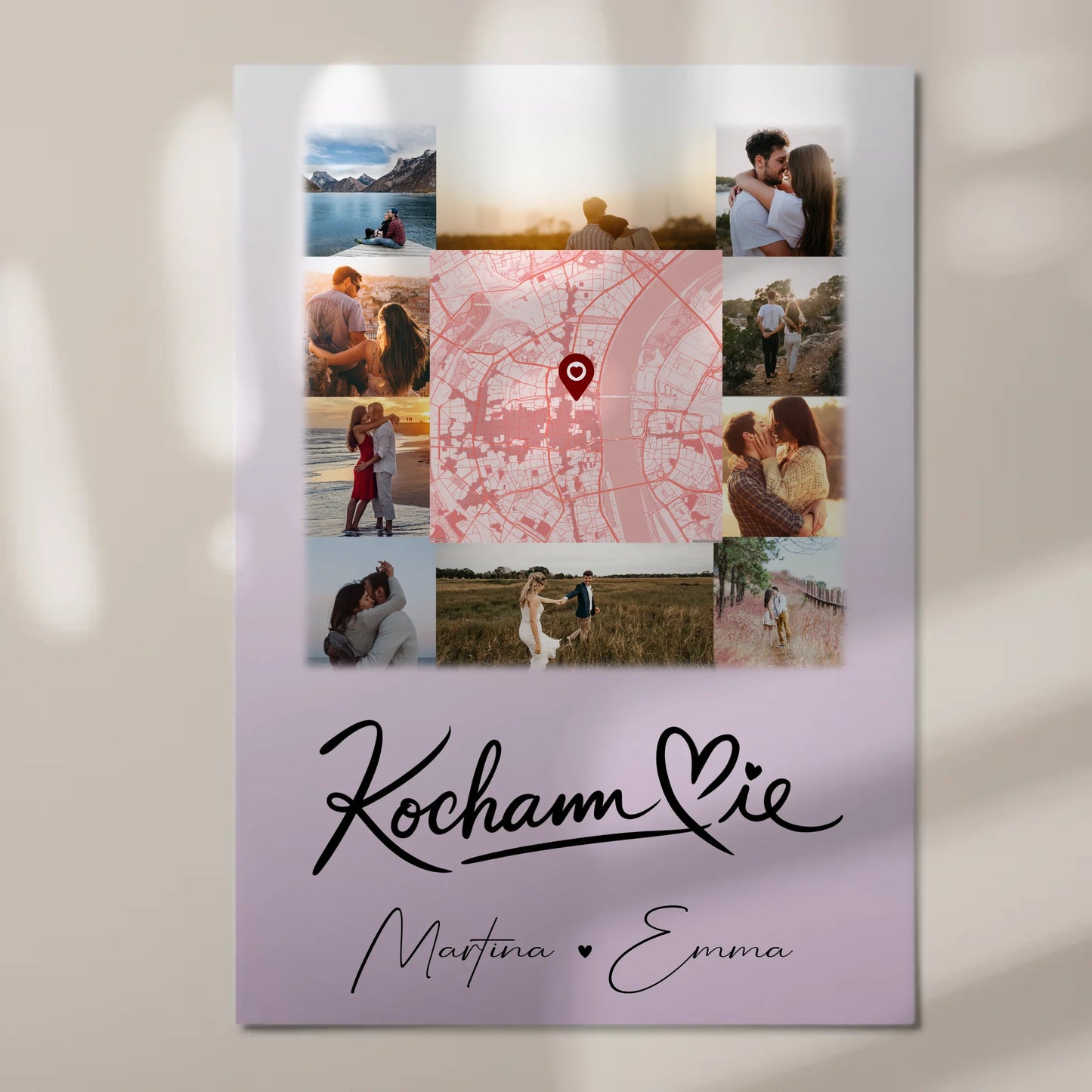 Magnetposter Fotoboard mit 10 Fotos und Karte in der Mitte Kocham Cie