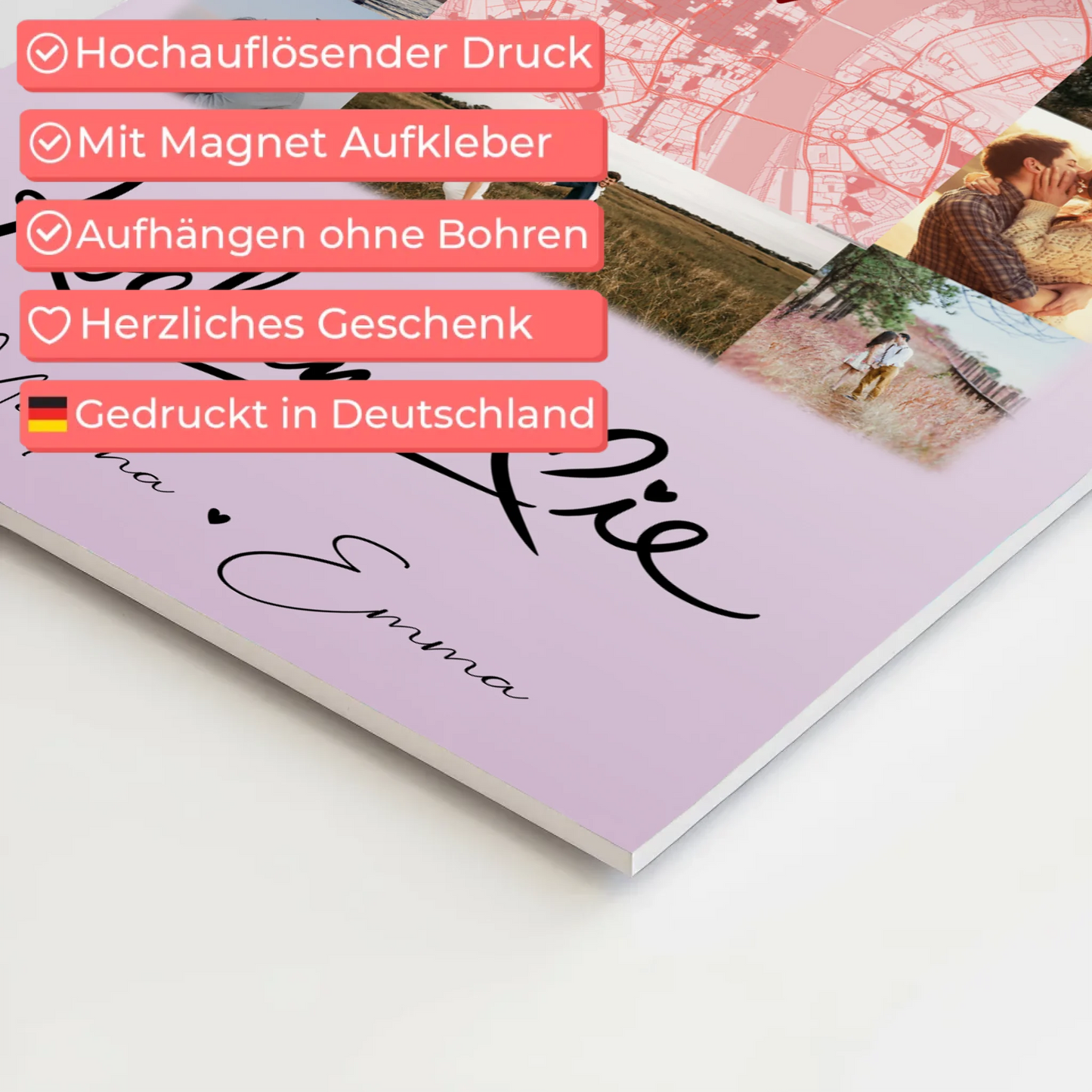 Magnetposter Fotoboard mit 10 Fotos und Karte in der Mitte Kocham Cie