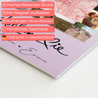 Magnetposter Fotoboard mit 10 Fotos und Karte in der Mitte Kocham Cie