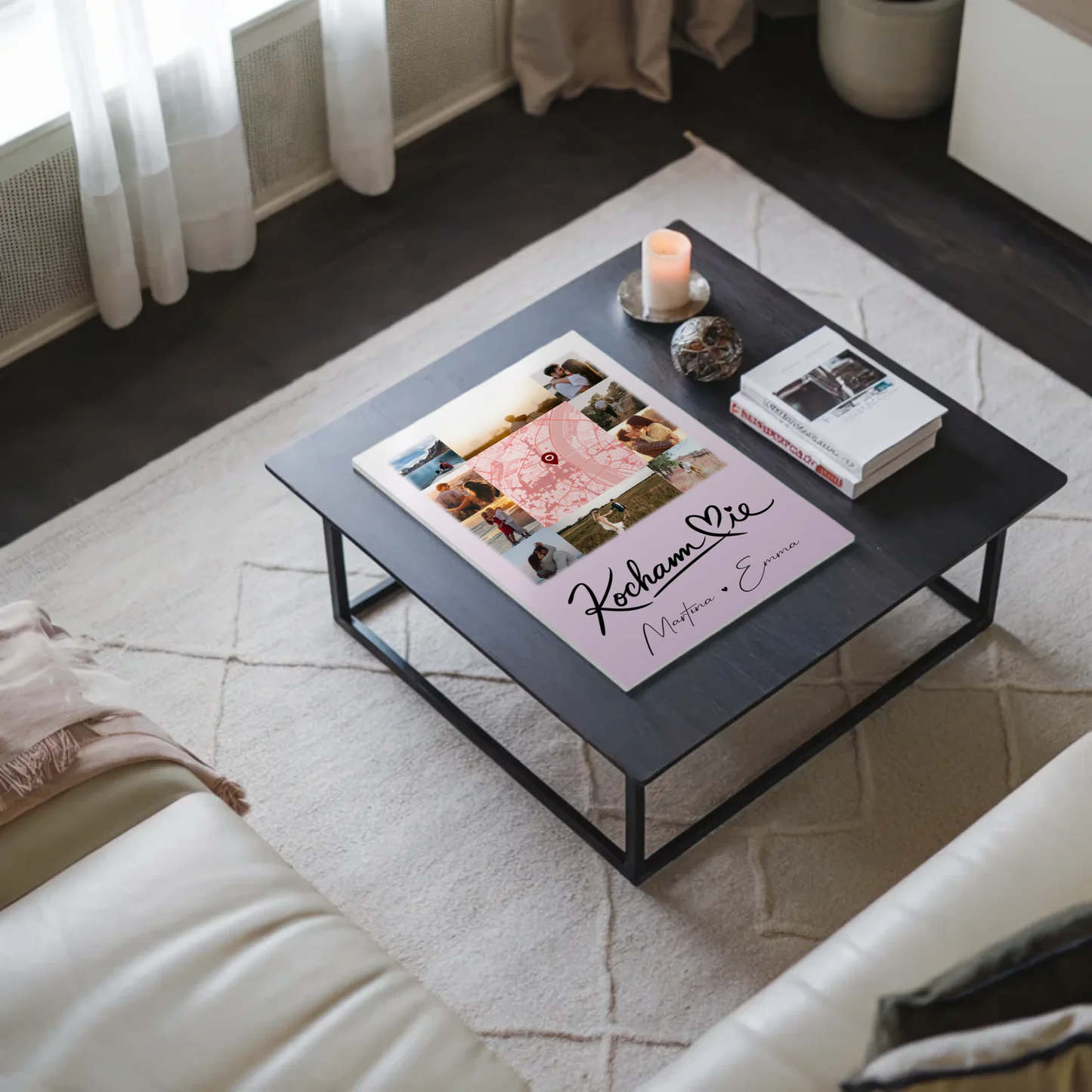 Magnetposter Fotoboard mit 10 Fotos und Karte in der Mitte Kocham Cie