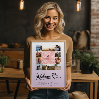 Poster Personalisiert Liebe Kocham Cie mit 10 Fotos und Karte