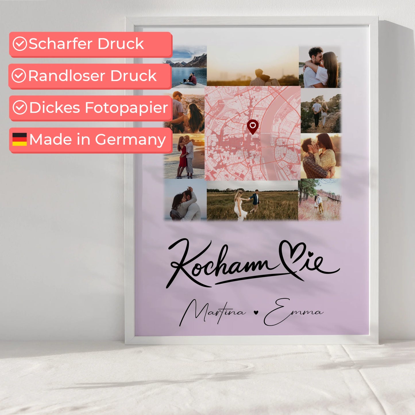Poster Personalisiert Liebe Kocham Cie mit 10 Fotos und Karte