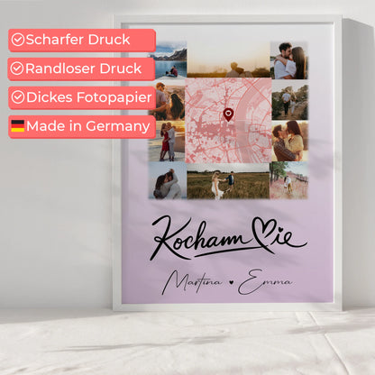 Poster Personalisiert Liebe Kocham Cie mit 10 Fotos und Karte