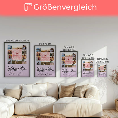 Poster Personalisiert Liebe Kocham Cie mit 10 Fotos und Karte