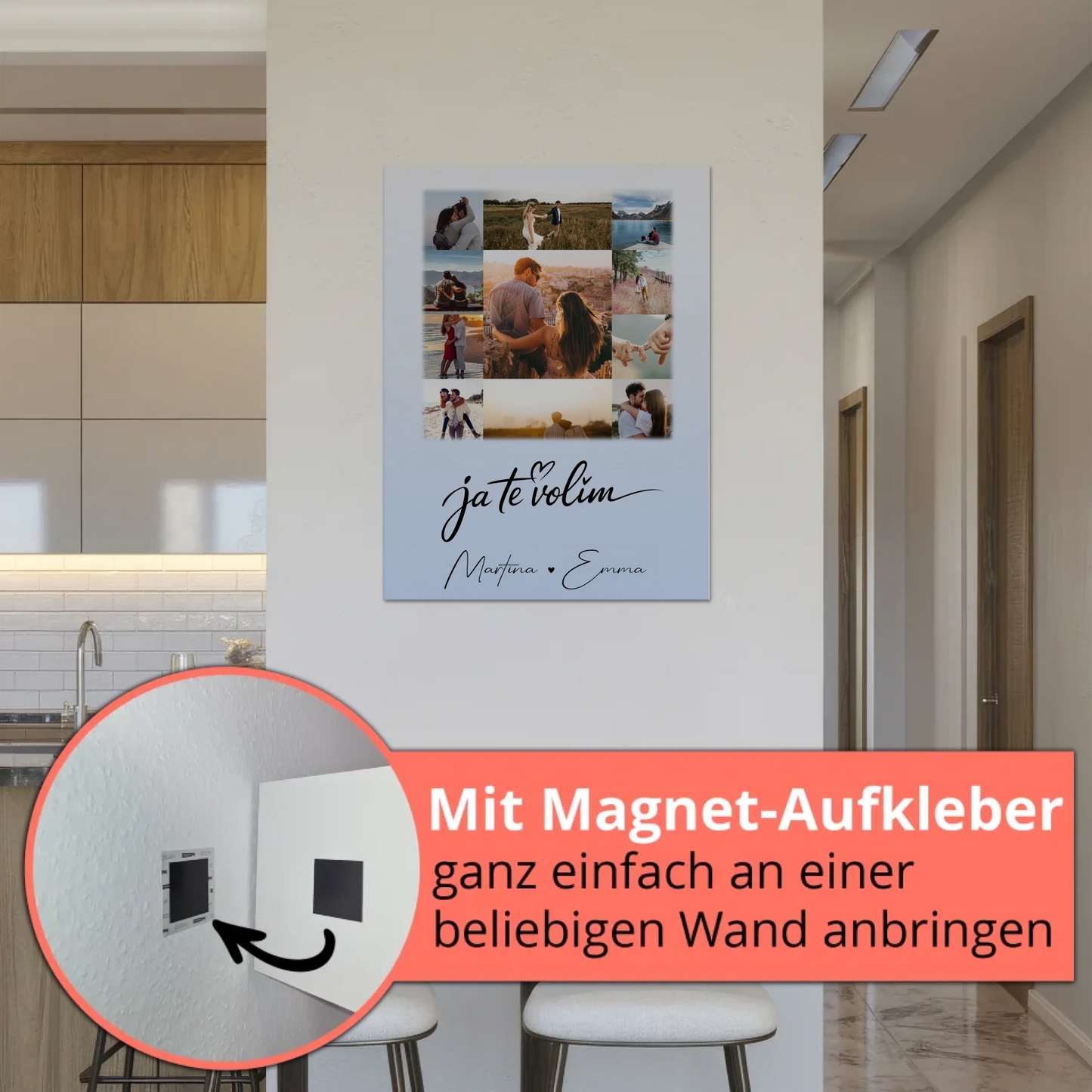 Personalisiertes Fotoboard Poster Magnetisch mit 11 Fotos Ja Te Volim für einzigartige Geschenke