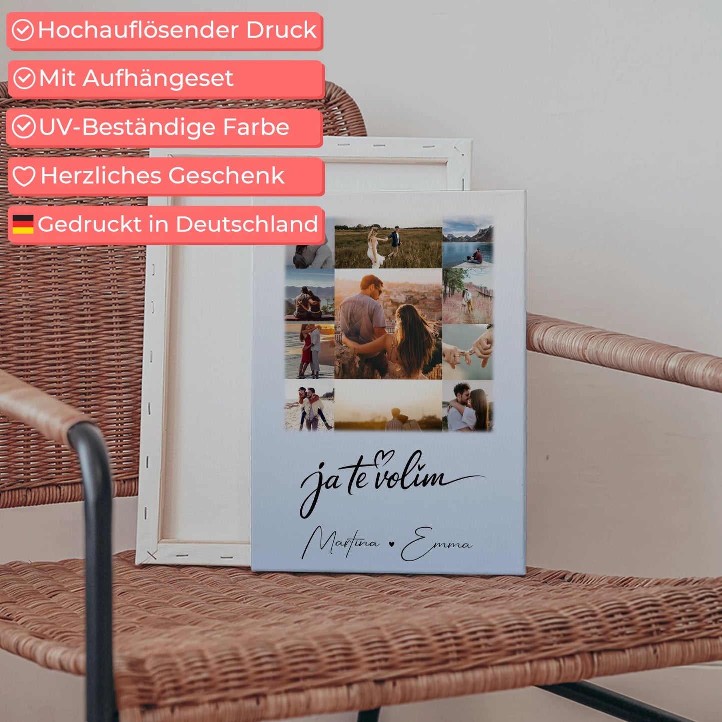 Personalisierte Leinwand Paare mit 11 Fotos Ja Te Volim Geschenk für Verliebte