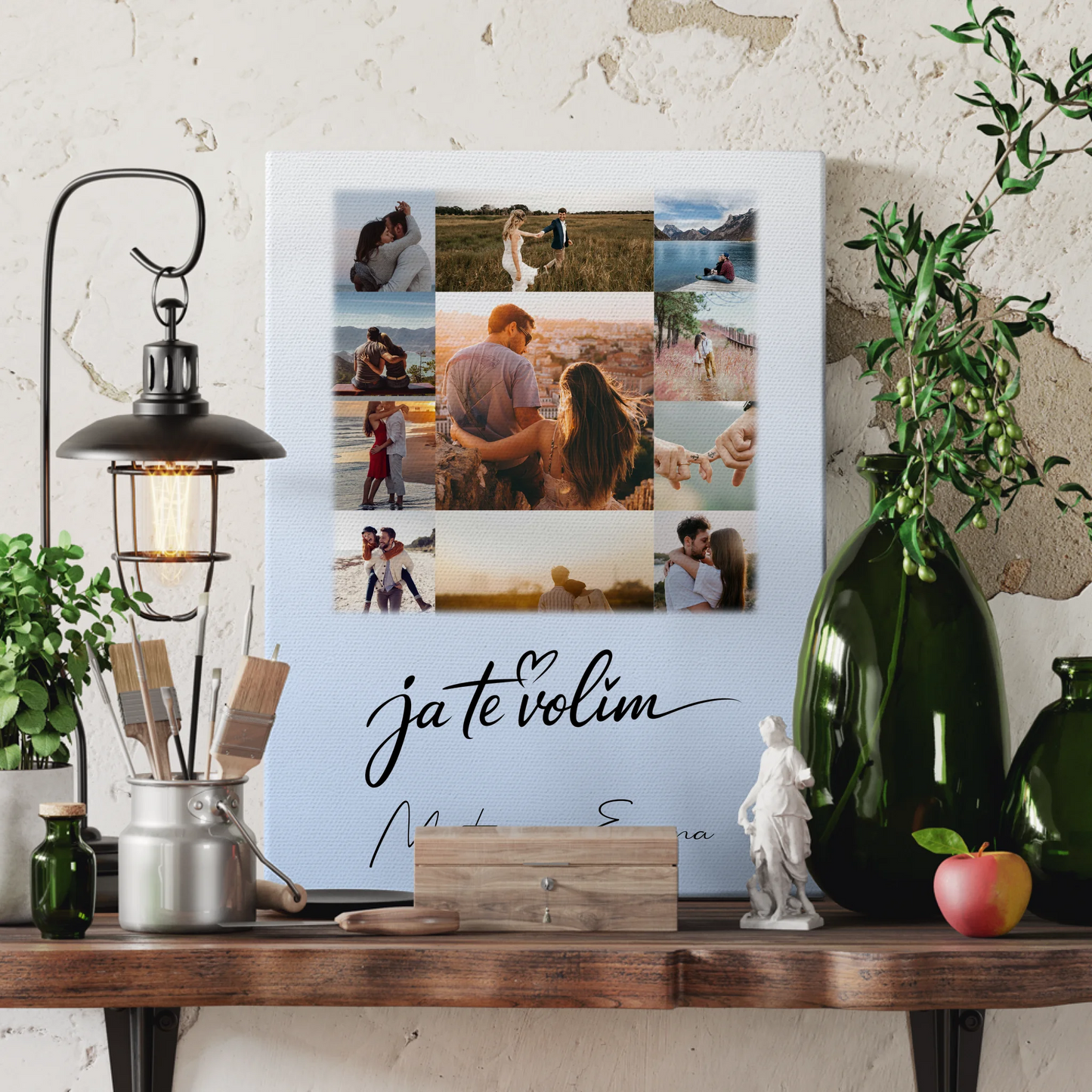Personalisierte Leinwand Paare mit 11 Fotos Ja Te Volim Geschenk für Verliebte