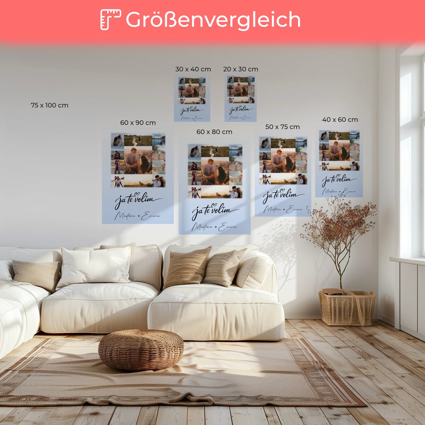 Personalisierte Leinwand Paare mit 11 Fotos Ja Te Volim Geschenk für Verliebte