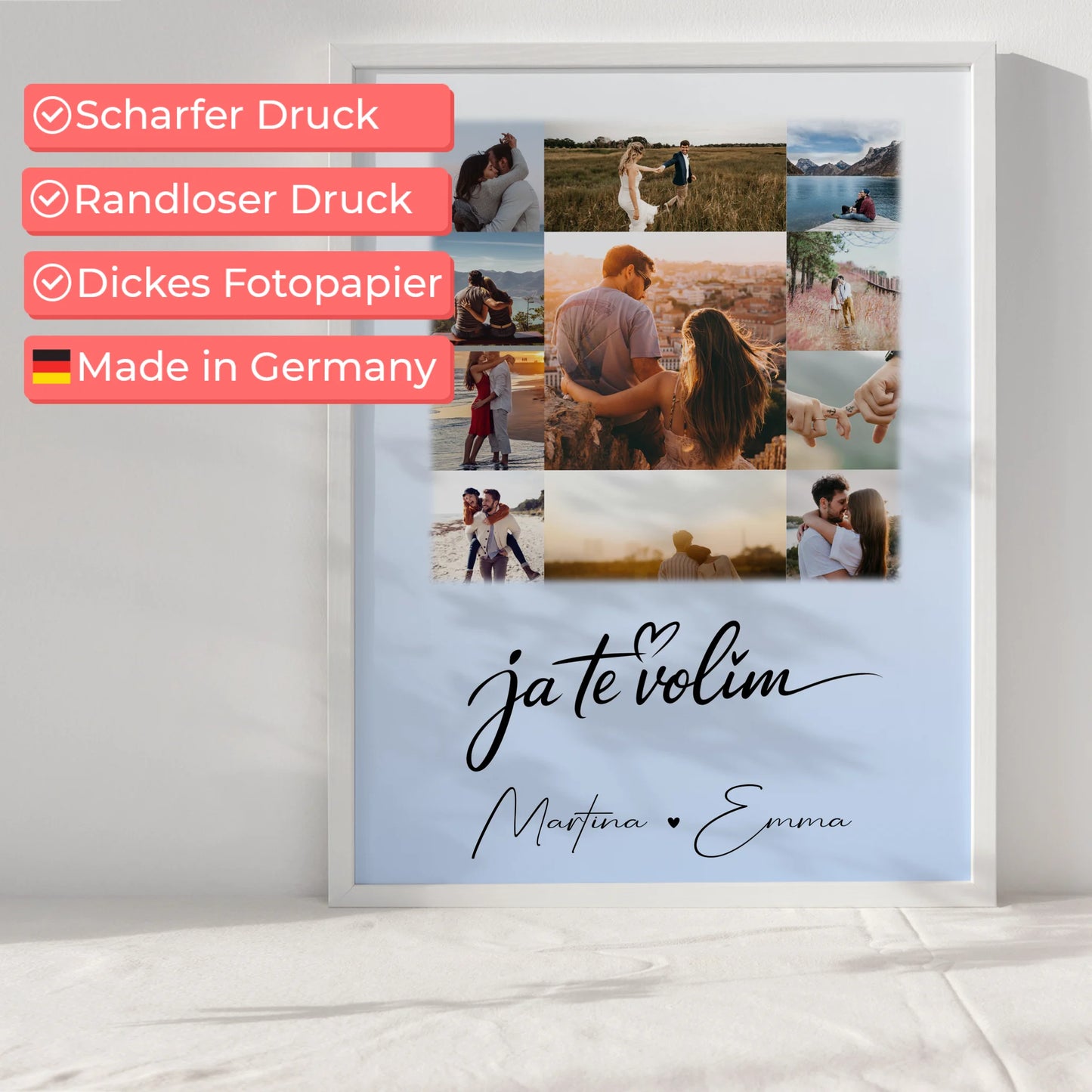Ja Te Volim Liebes Poster als personalisierte Geschenkidee mit 11 Fotos