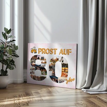 Leinwand Geschenk personalisiert Prost Auf 80 Geburtstag Für Männer Bier