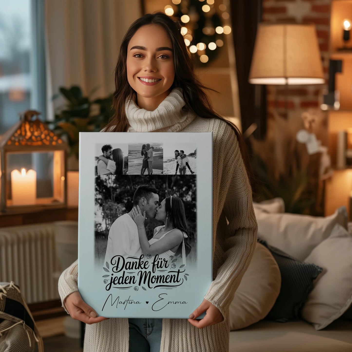 Personalisierte Leinwandbild Paar mit 4 Fotos – Individuelles Geschenk für Verliebte