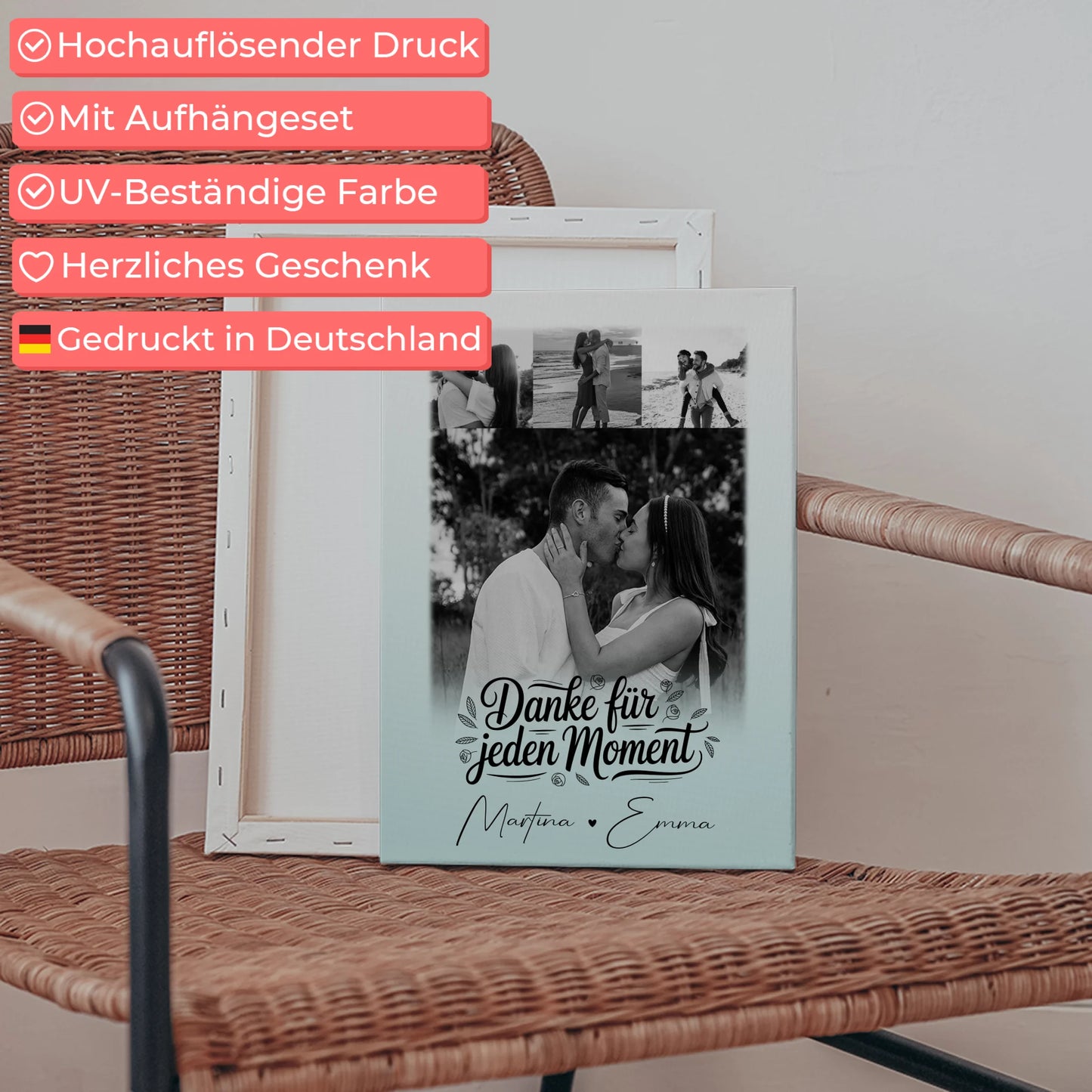 Personalisierte Leinwandbild Paar mit 4 Fotos – Individuelles Geschenk für Verliebte