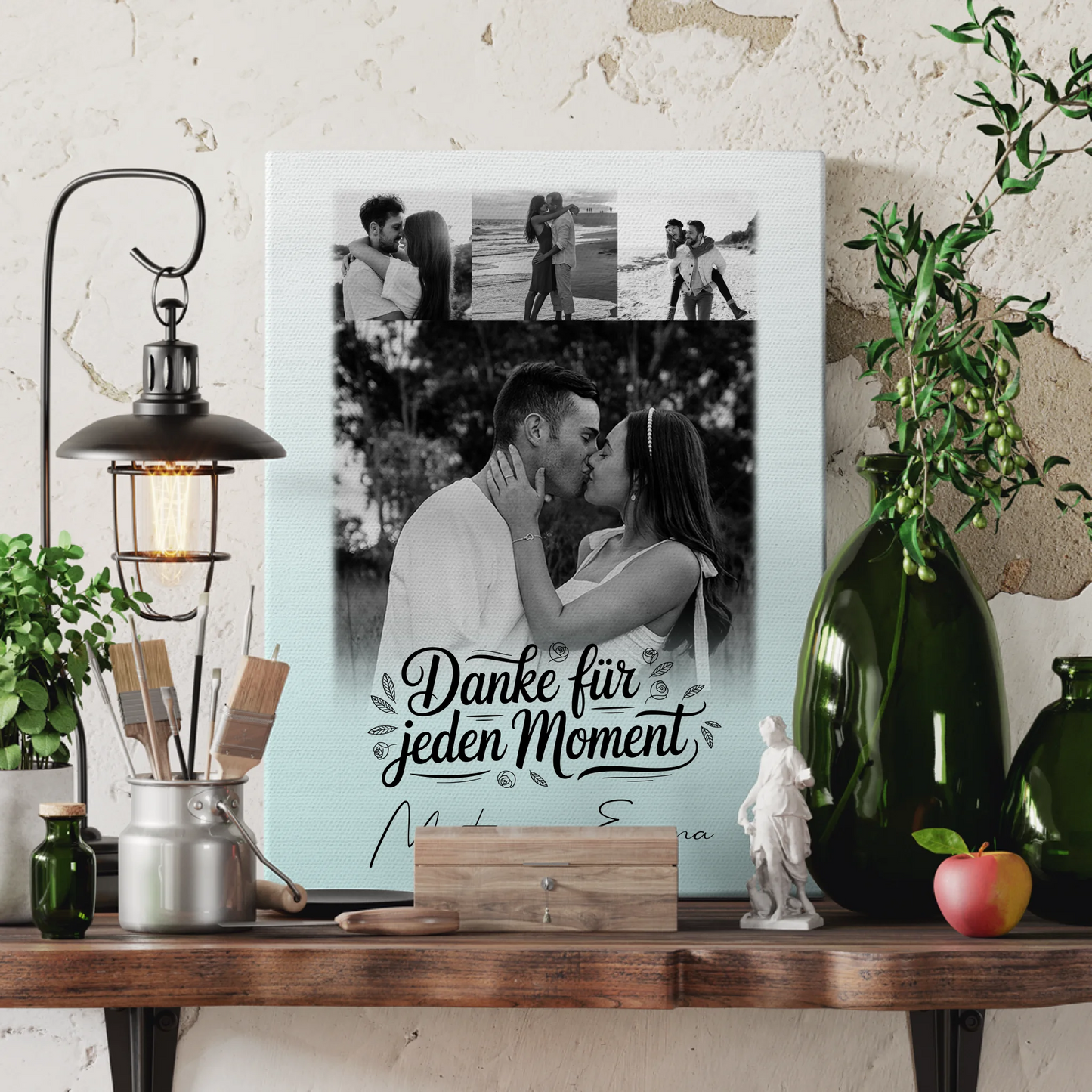 Personalisierte Leinwandbild Paar mit 4 Fotos – Individuelles Geschenk für Verliebte