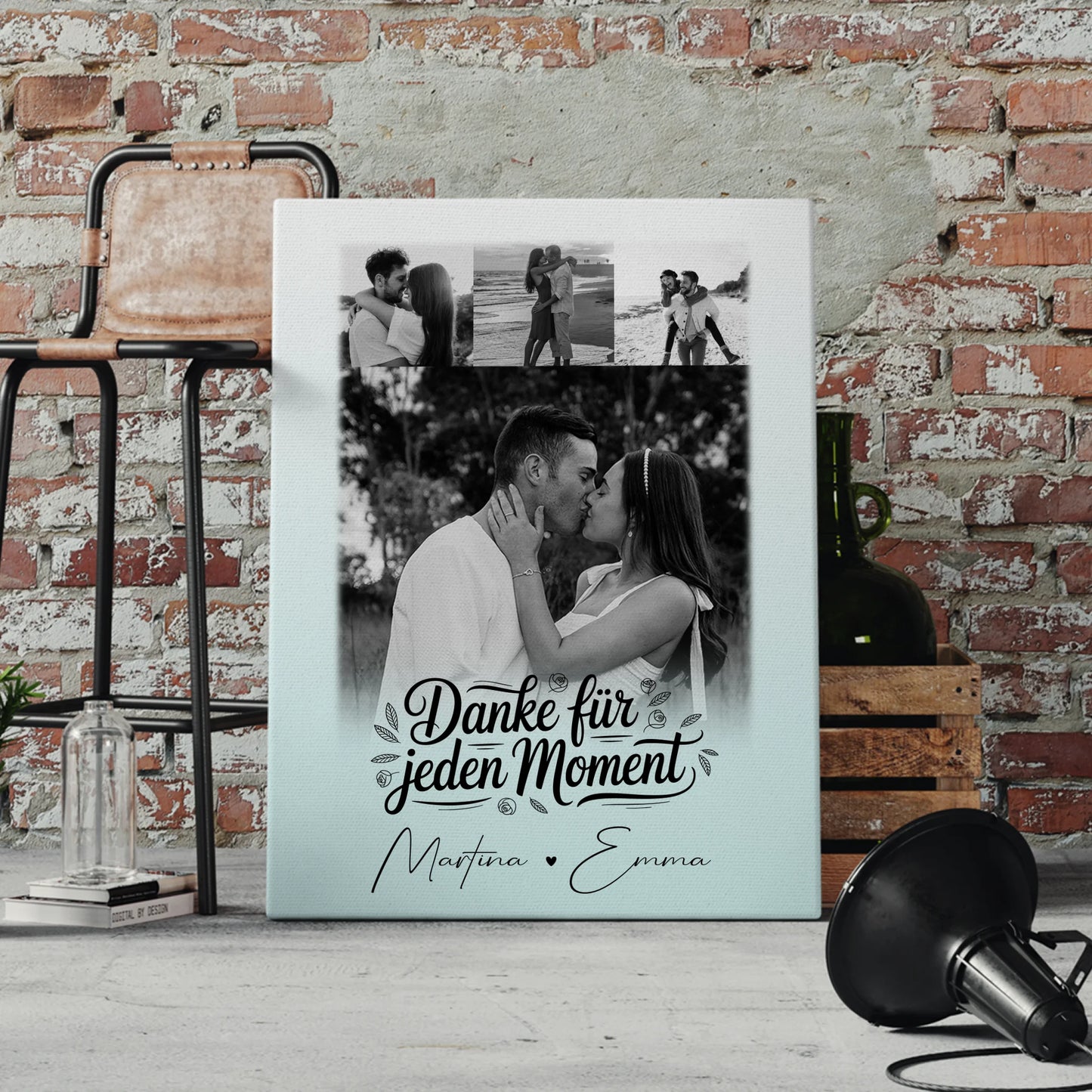 Personalisierte Leinwandbild Paar mit 4 Fotos – Individuelles Geschenk für Verliebte