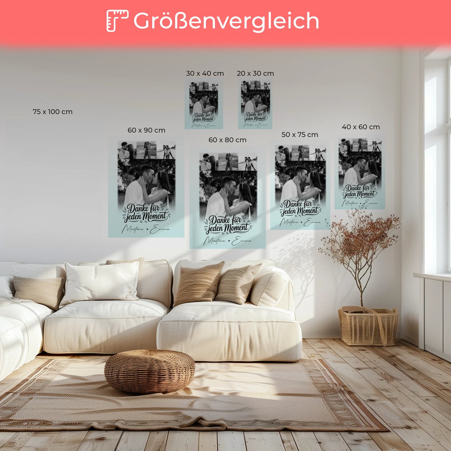 Personalisierte Leinwandbild Paar mit 4 Fotos – Individuelles Geschenk für Verliebte