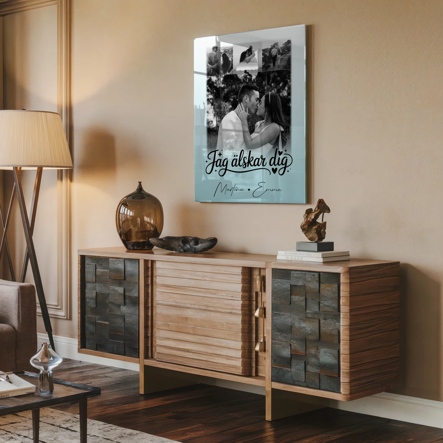 Personalisierte Fotogeschenke mit Acrylglas 4 Fotos und Herz Jag älskar dig