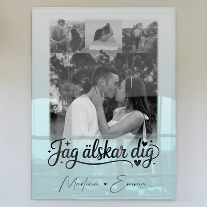 Personalisierte Fotogeschenke mit Acrylglas 4 Fotos und Herz Jag älskar dig