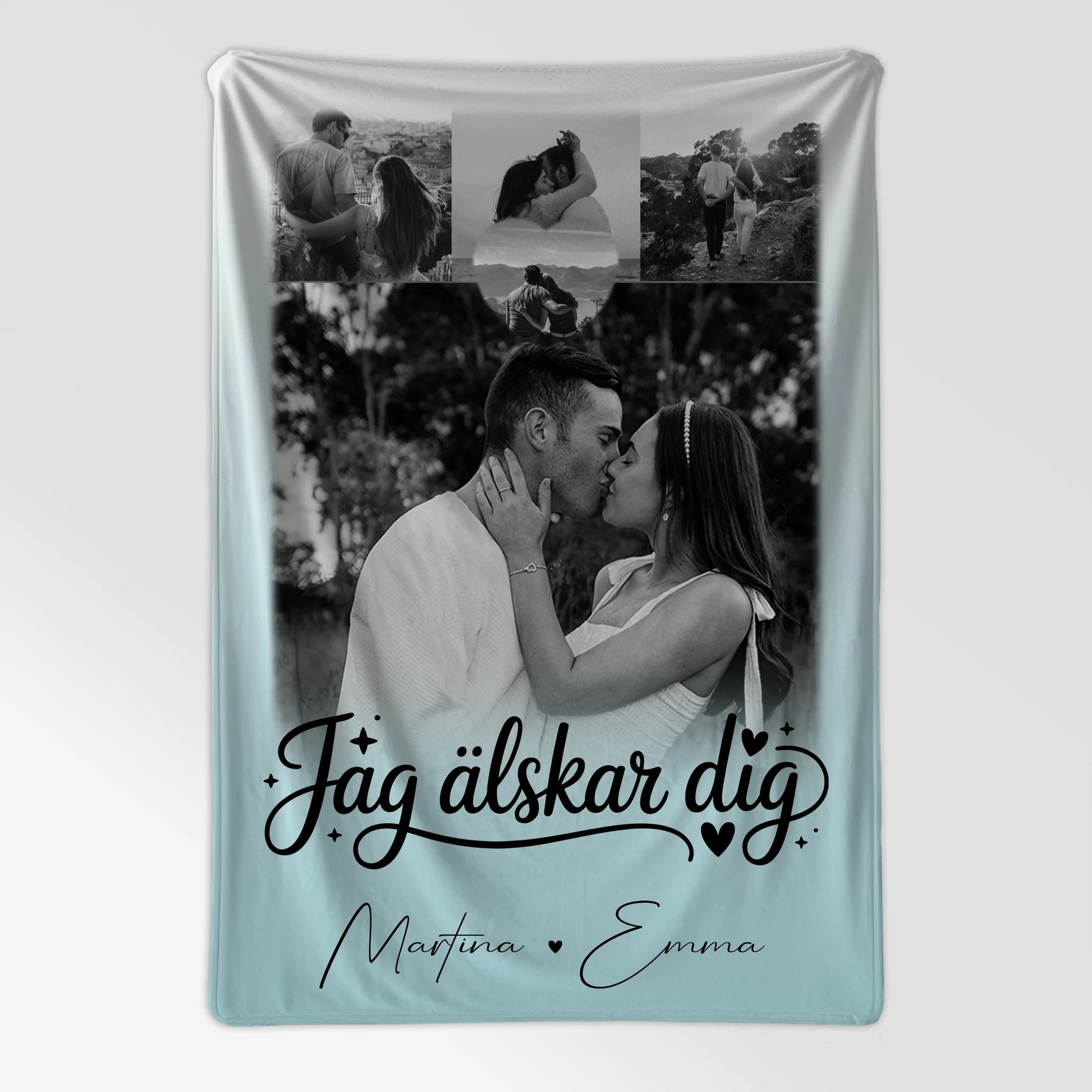 Personalisierte Namensdecke mit 4 Fotos und Herz – Jag älskar dig Liebe auf Schwedisch 7