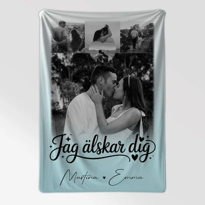 Personalisierte Namensdecke mit 4 Fotos und Herz – Jag älskar dig Liebe auf Schwedisch 7