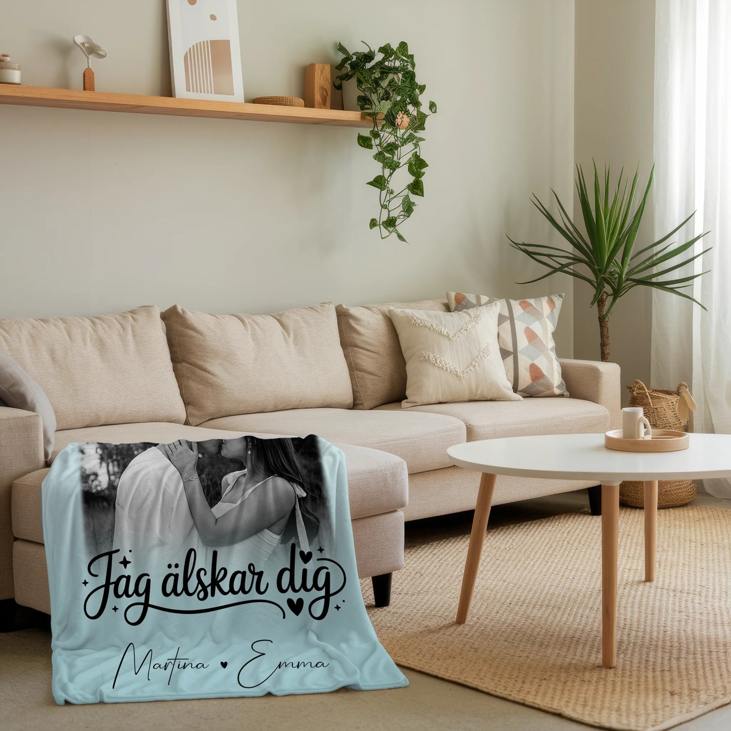 Personalisierte Namensdecke mit 4 Fotos und Herz – Jag älskar dig Liebe auf Schwedisch 4