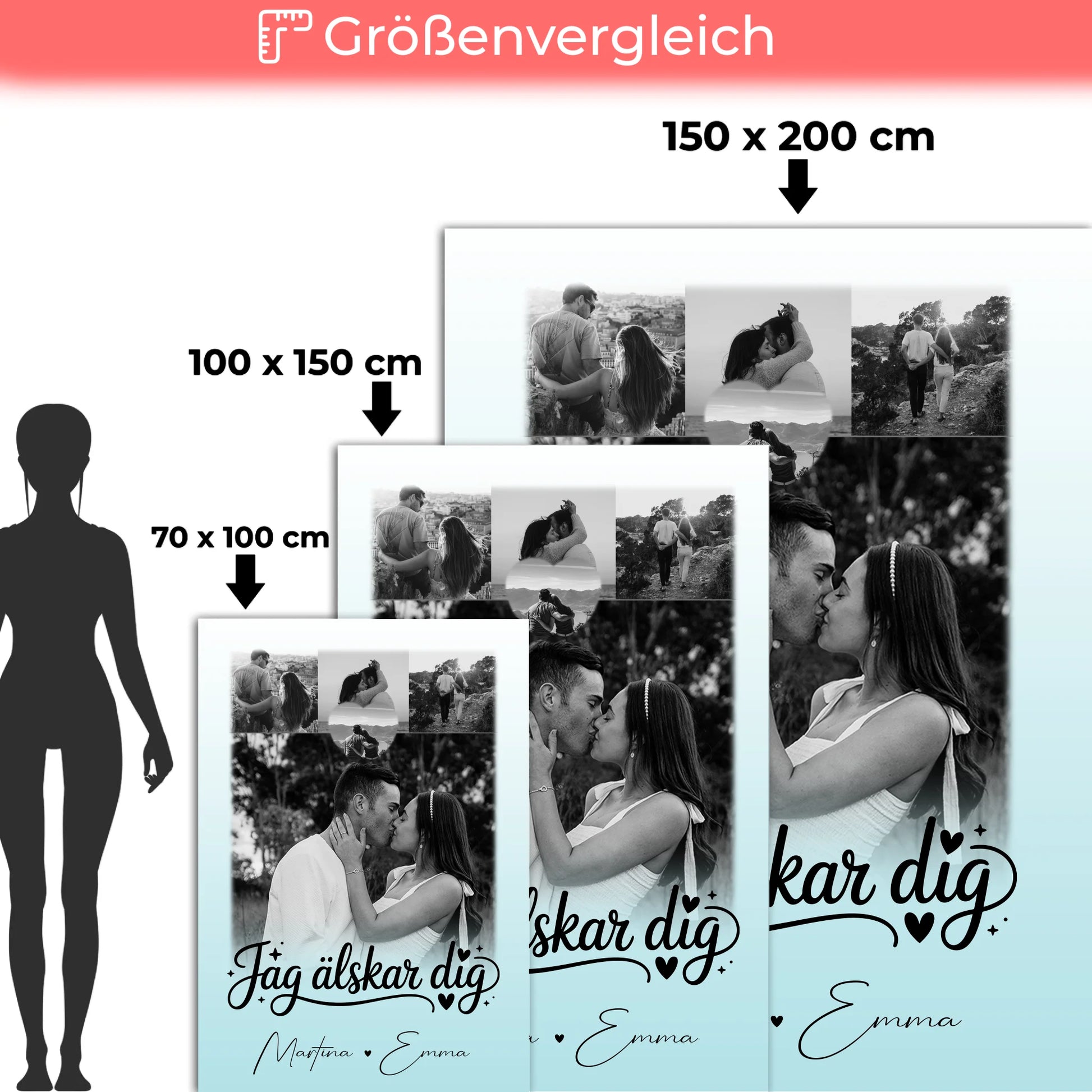 Personalisierte Namensdecke mit 4 Fotos und Herz – Jag älskar dig Liebe auf Schwedisch 5