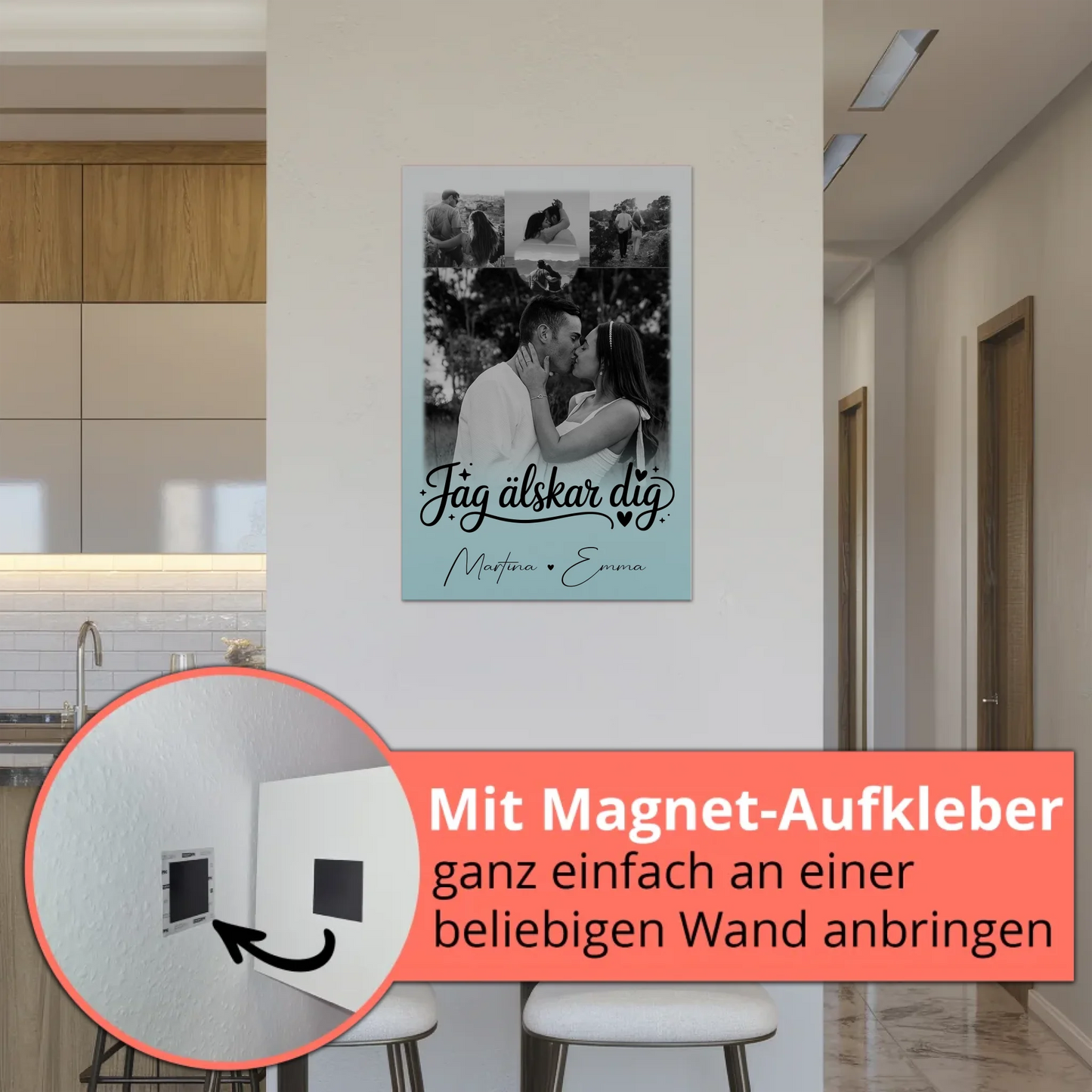 Magnetposter Fotoboard mit 4 Fotos und kleinem Herz – Jag als älskar dig Liebe auf Schwedisch 5