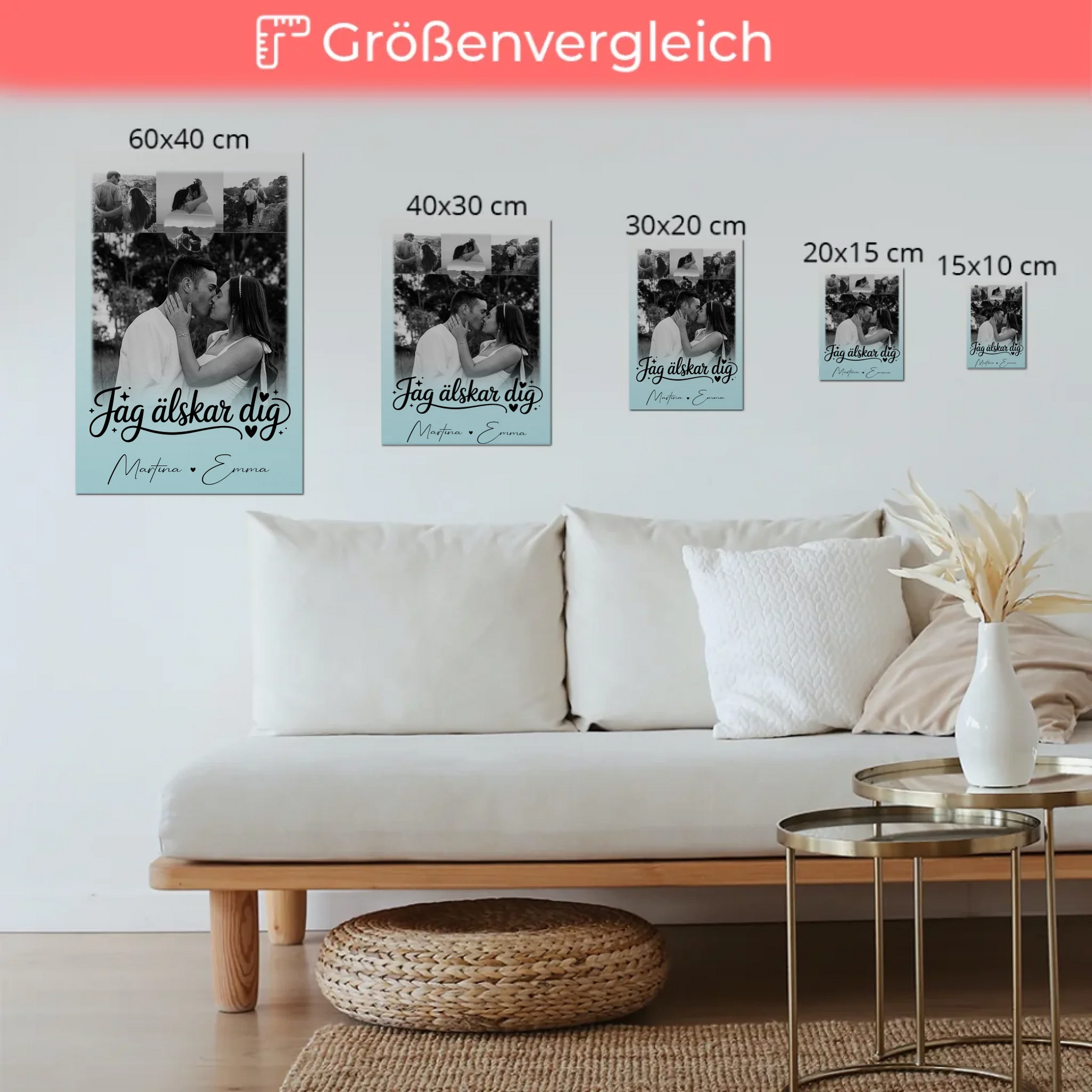 Magnetposter Fotoboard mit 4 Fotos und kleinem Herz – Jag als älskar dig Liebe auf Schwedisch 6