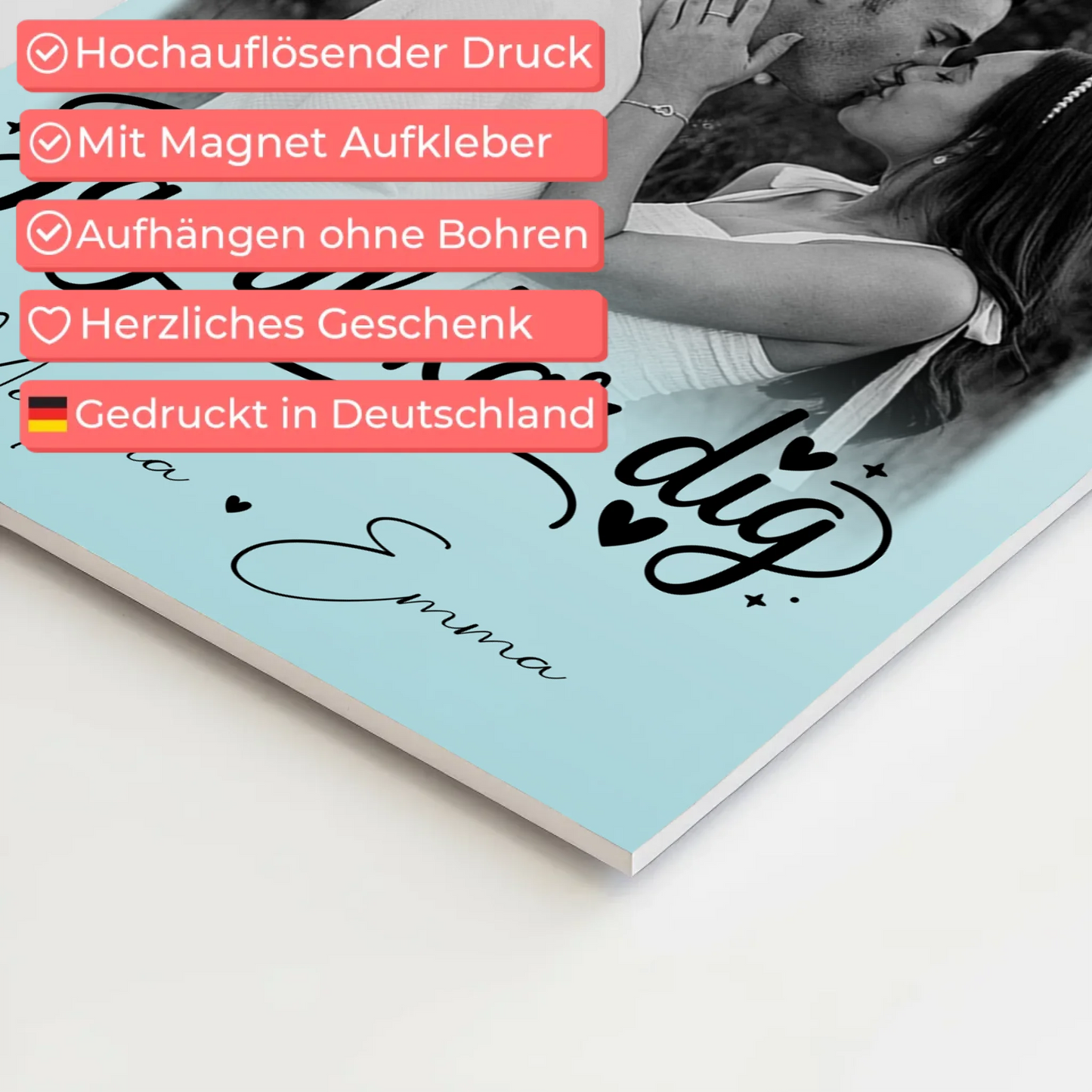 Magnetposter Fotoboard mit 4 Fotos und kleinem Herz – Jag als älskar dig Liebe auf Schwedisch