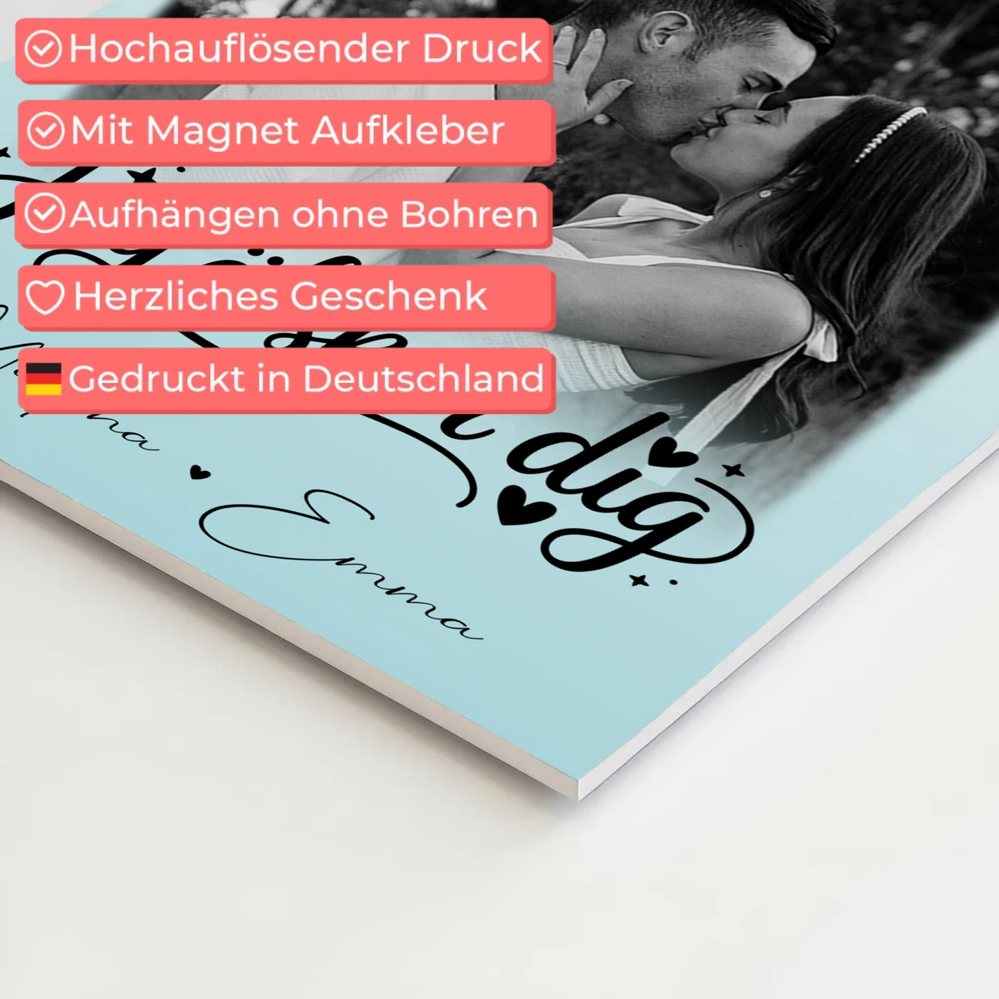 Magnetposter Fotoboard mit 4 Fotos und kleinem Herz – Jag als älskar dig Liebe auf Schwedisch