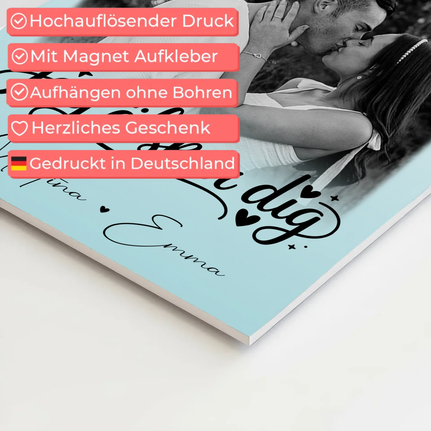 Magnetposter Fotoboard mit 4 Fotos und kleinem Herz – Jag als älskar dig Liebe auf Schwedisch