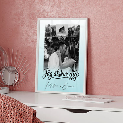 Poster Personalisiert Liebe mit 4 Fotos und Herzfoto Jag älskar dig