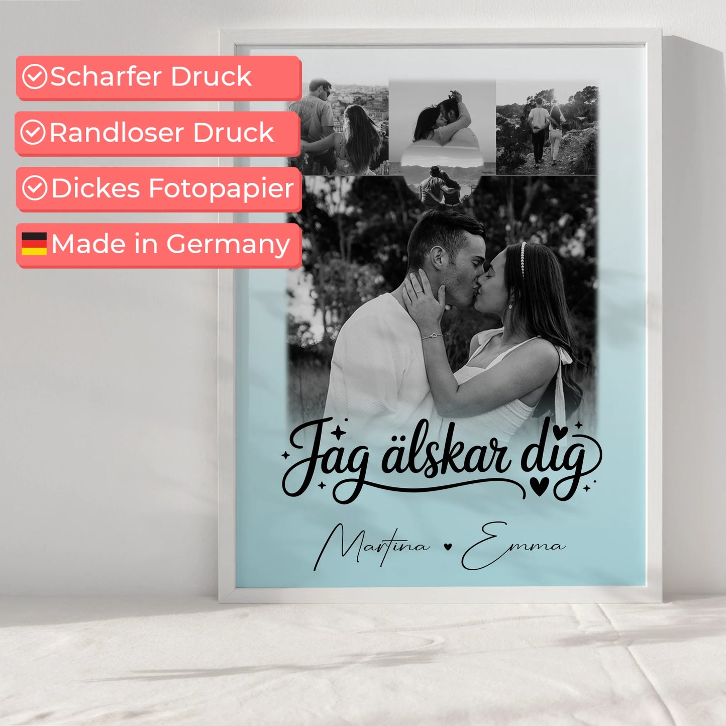 Poster Personalisiert Liebe mit 4 Fotos und Herzfoto Jag älskar dig