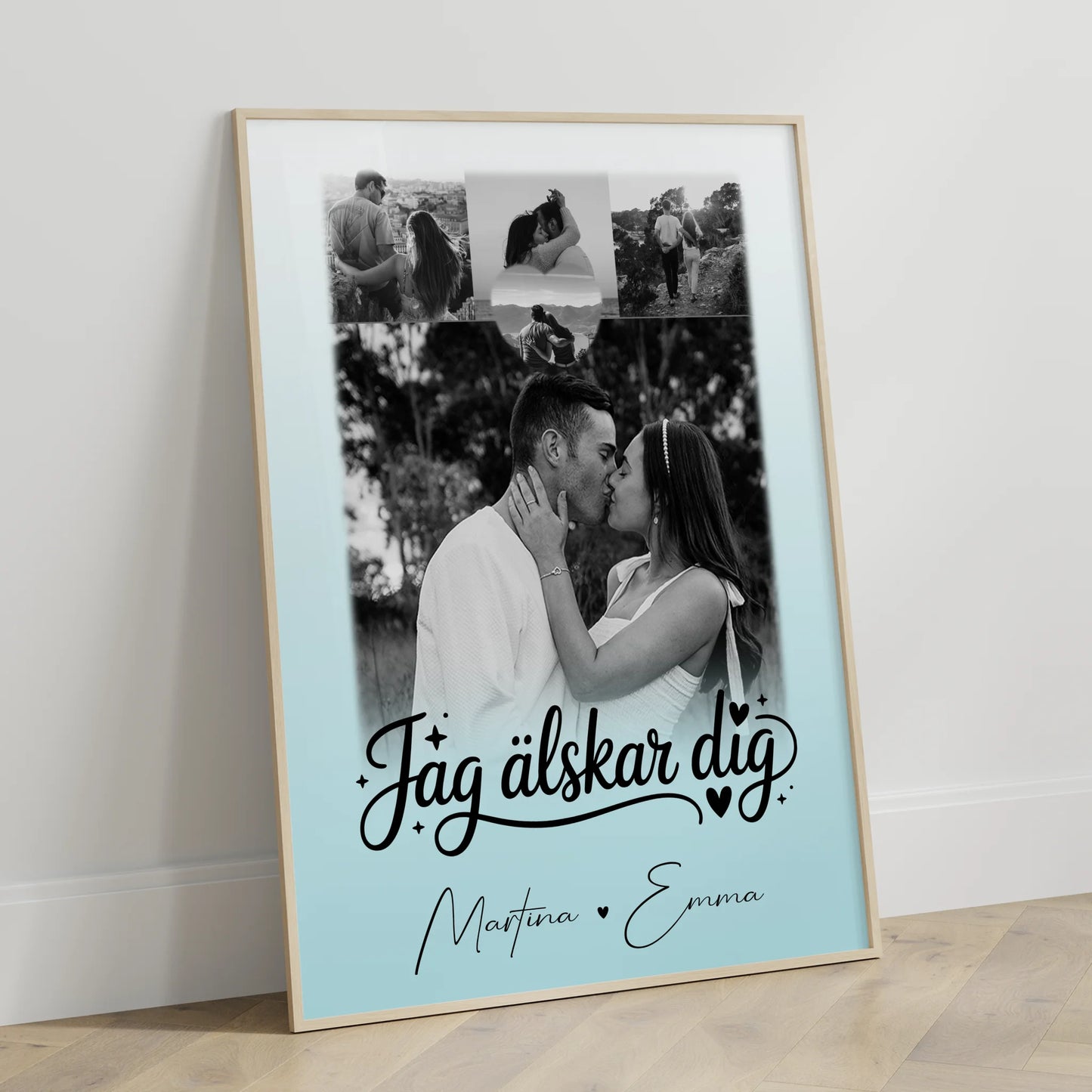 Poster Personalisiert Liebe mit 4 Fotos und Herzfoto Jag älskar dig