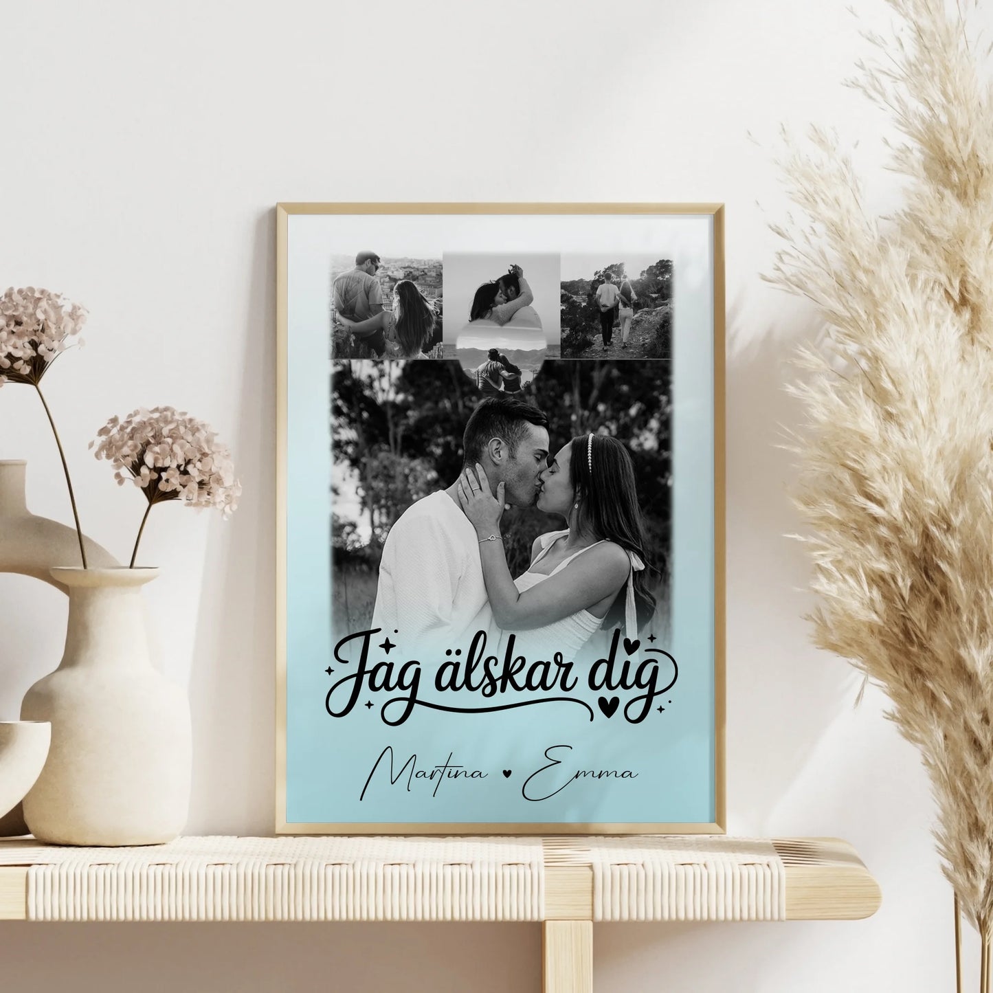 Poster Personalisiert Liebe mit 4 Fotos und Herzfoto Jag älskar dig