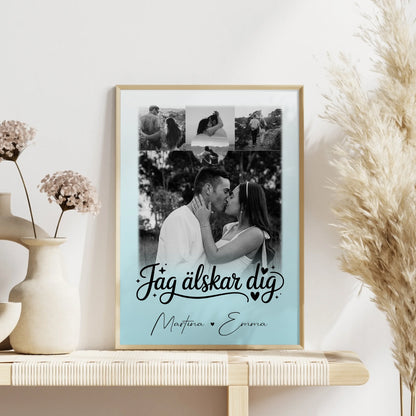 Poster Personalisiert Liebe mit 4 Fotos und Herzfoto Jag älskar dig