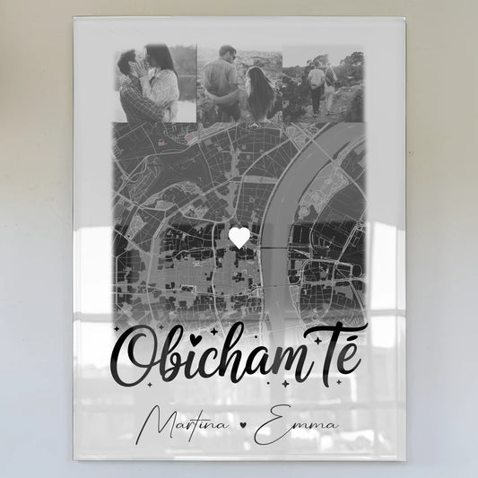 Personalisiertes Foto Acrylglas mit 4 Fotos und Karte Obicham te Liebe auf Bulgarisch