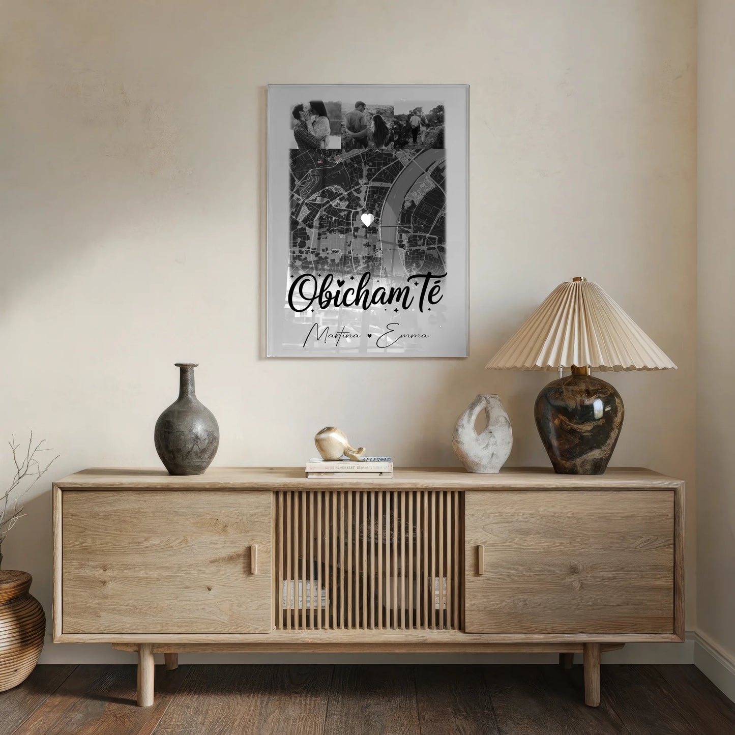 Personalisiertes Foto Acrylglas mit 4 Fotos und Karte Obicham te Liebe auf Bulgarisch