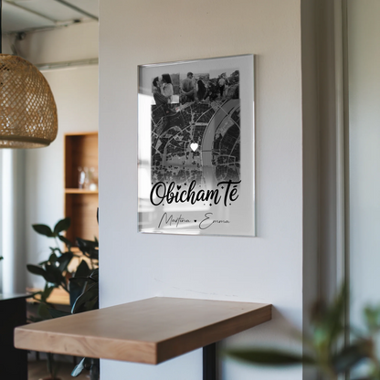 Personalisiertes Foto Acrylglas mit 4 Fotos und Karte Obicham te Liebe auf Bulgarisch