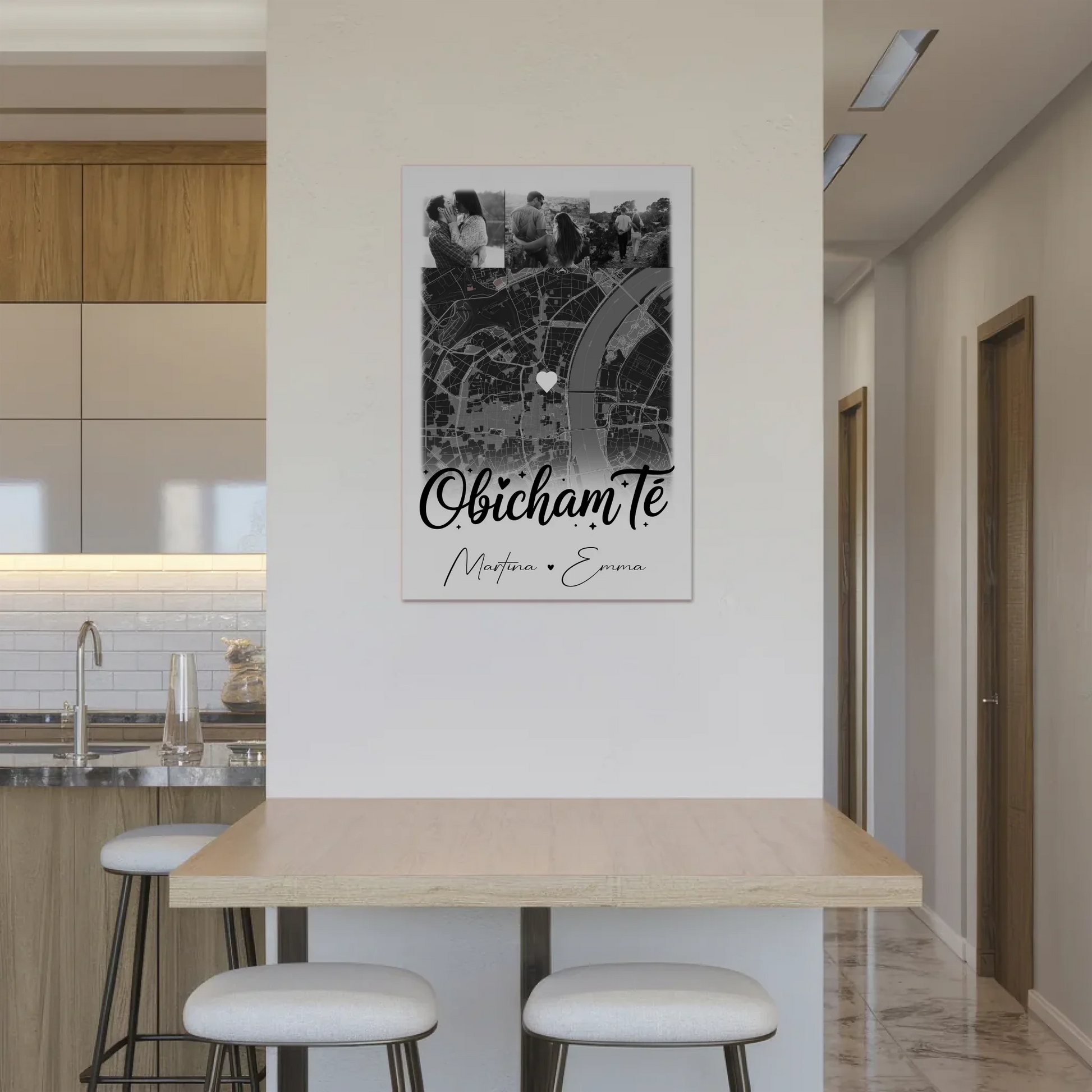 Personalisiertes Fotoboard Magnet Wandbild mit 4 Fotos und Karte Obicham te Liebe auf Bulgarisch 2