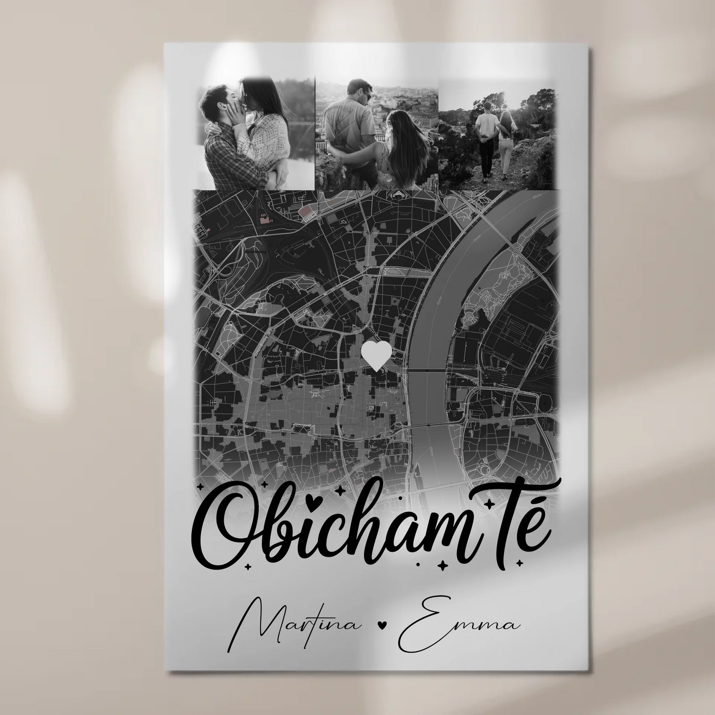 Personalisiertes Fotoboard Magnet Wandbild mit 4 Fotos und Karte Obicham te Liebe auf Bulgarisch 1