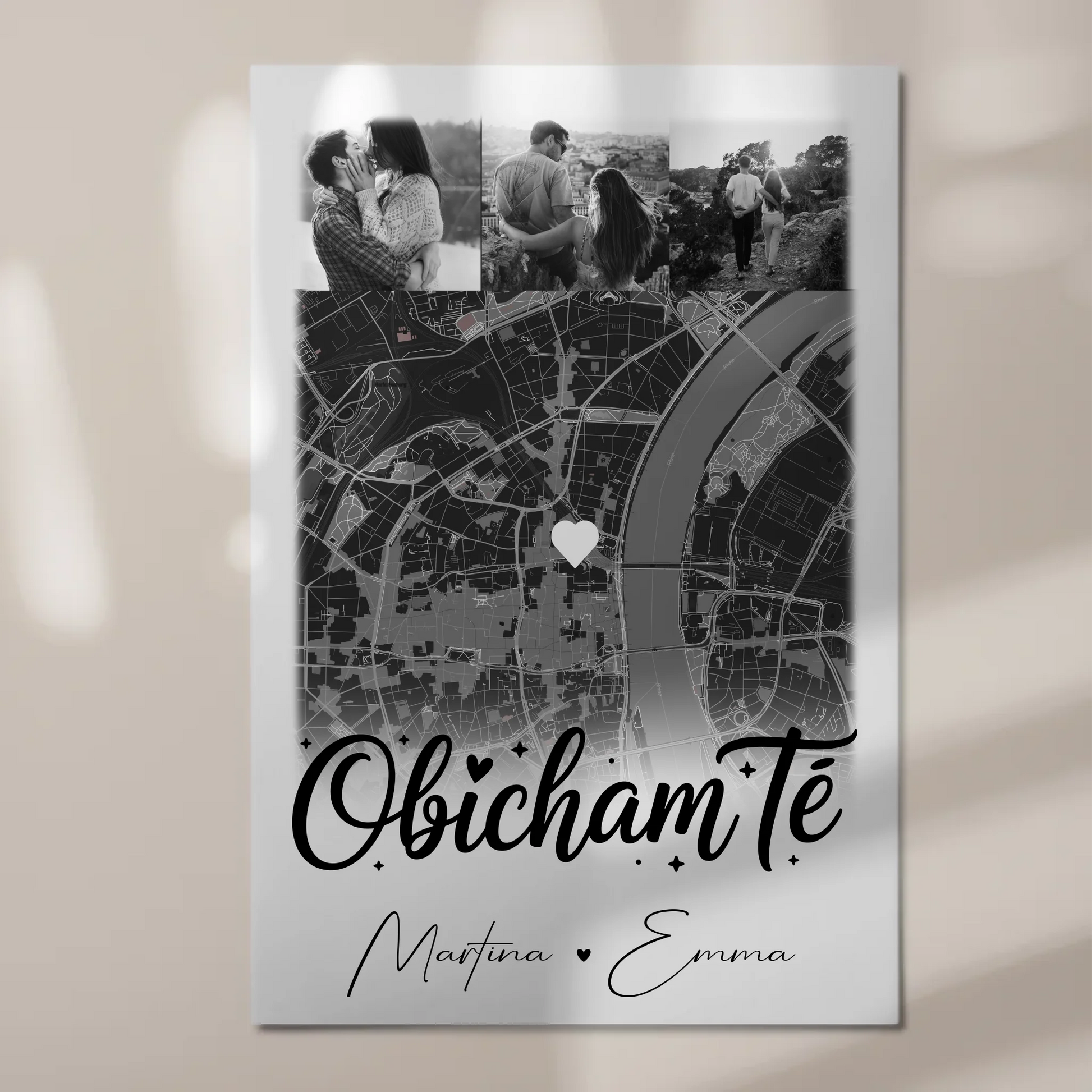 Personalisiertes Fotoboard Magnet Wandbild mit 4 Fotos und Karte Obicham te Liebe auf Bulgarisch 1