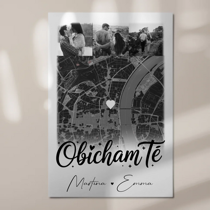 Personalisiertes Fotoboard Magnet Wandbild mit 4 Fotos und Karte Obicham te Liebe auf Bulgarisch 1