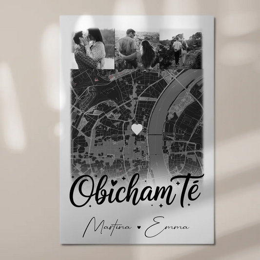 Personalisiertes Fotoboard Magnet Wandbild mit 4 Fotos und Karte Obicham te Liebe auf Bulgarisch 1