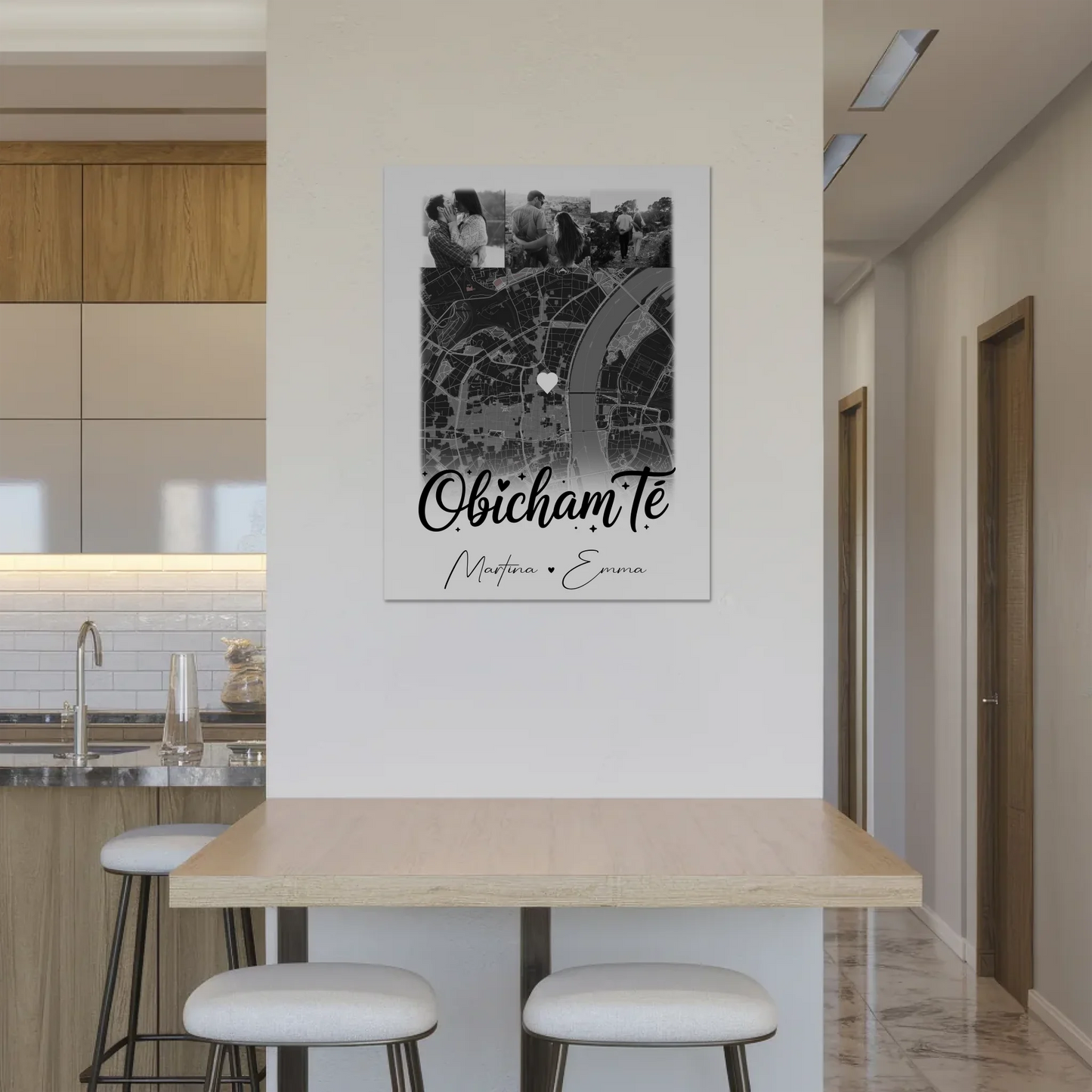 Personalisiertes Fotoboard Magnet Wandbild mit 4 Fotos und Karte Obicham te Liebe auf Bulgarisch 8