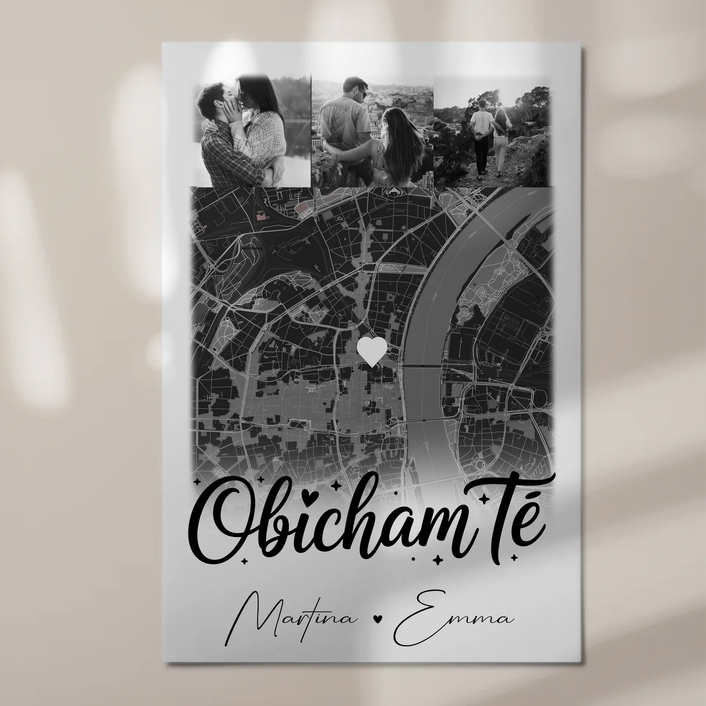 Personalisiertes Fotoboard Magnet Wandbild mit 4 Fotos und Karte Obicham te Liebe auf Bulgarisch