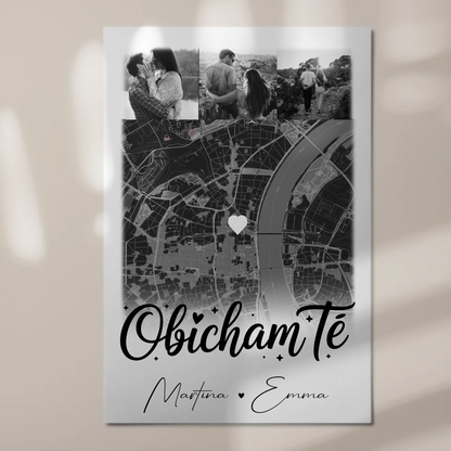 Personalisiertes Fotoboard Magnet Wandbild mit 4 Fotos und Karte Obicham te Liebe auf Bulgarisch