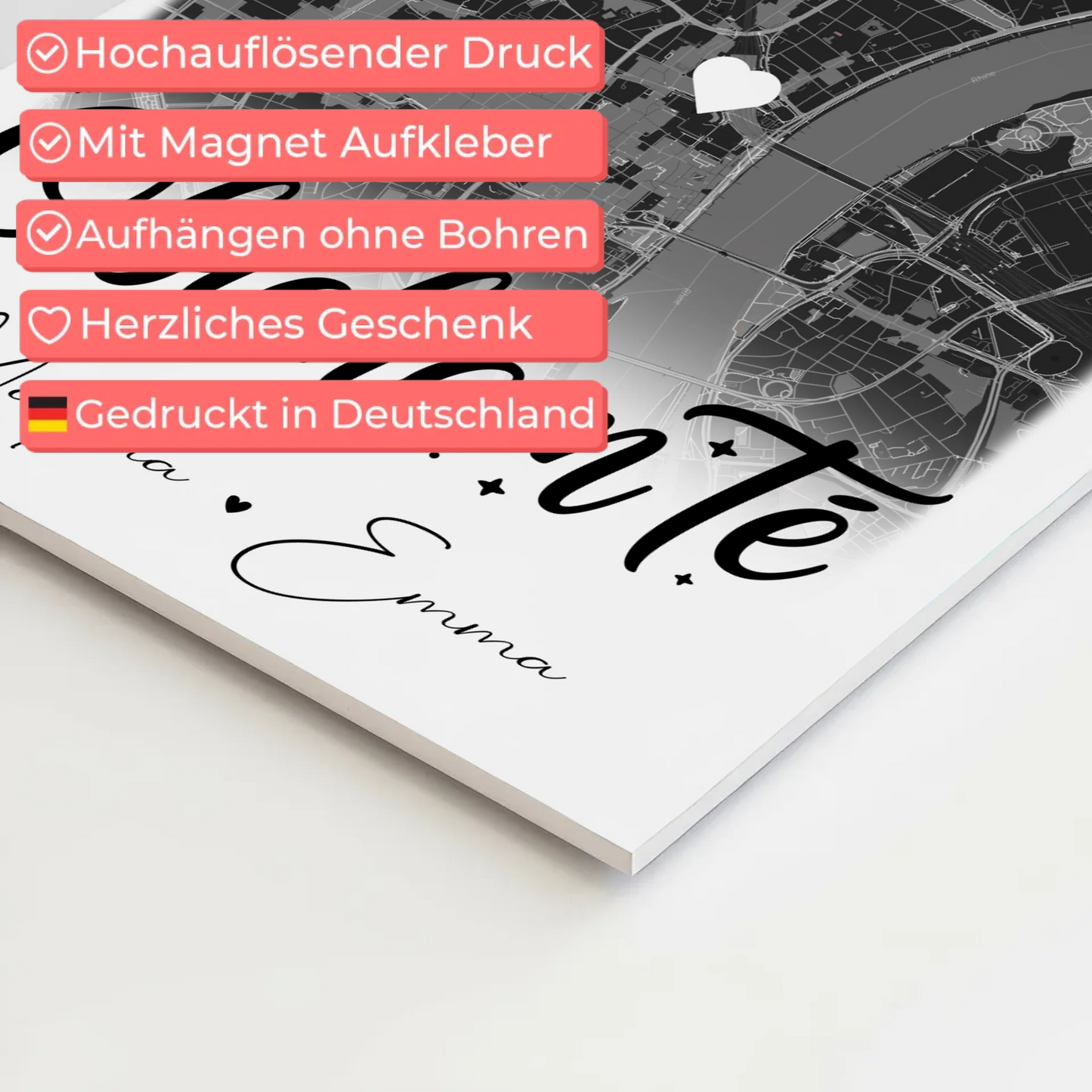 Personalisiertes Fotoboard Magnet Wandbild mit 4 Fotos und Karte Obicham te Liebe auf Bulgarisch