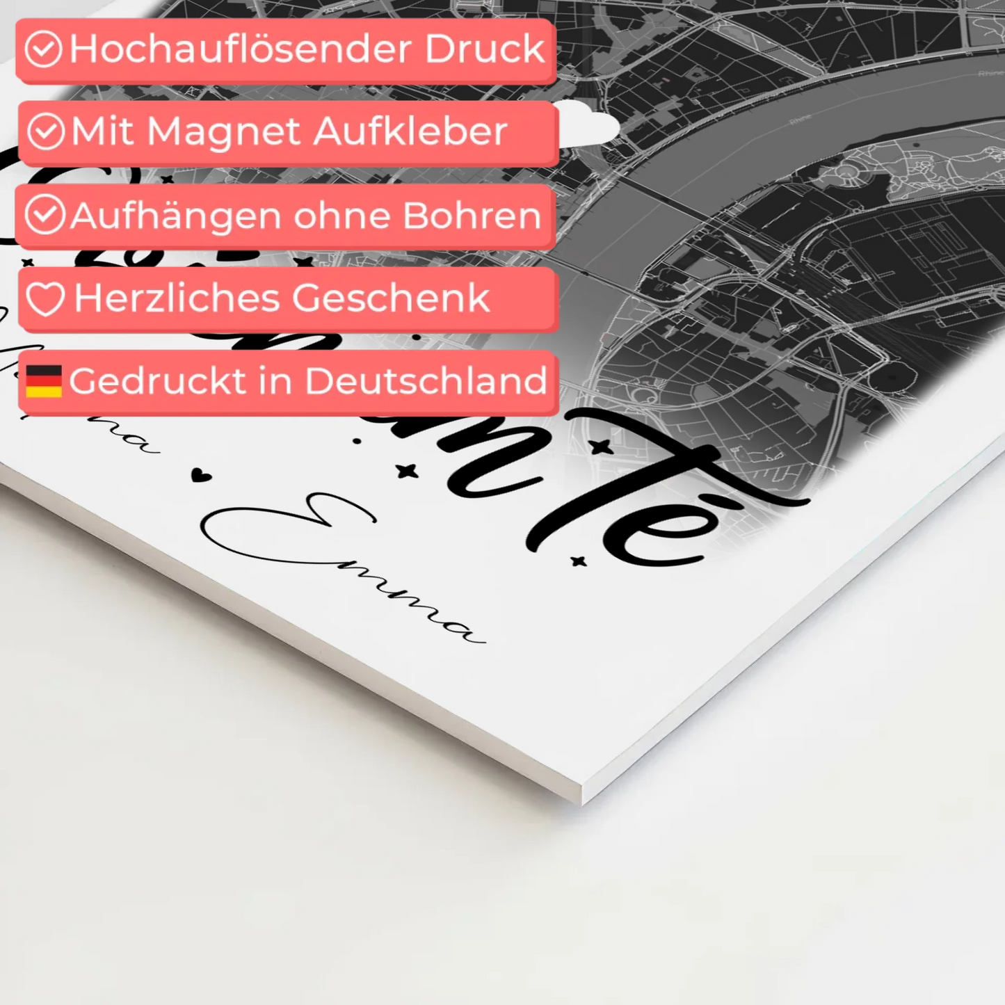 Personalisiertes Fotoboard Magnet Wandbild mit 4 Fotos und Karte Obicham te Liebe auf Bulgarisch