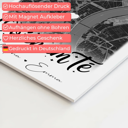 Personalisiertes Fotoboard Magnet Wandbild mit 4 Fotos und Karte Obicham te Liebe auf Bulgarisch