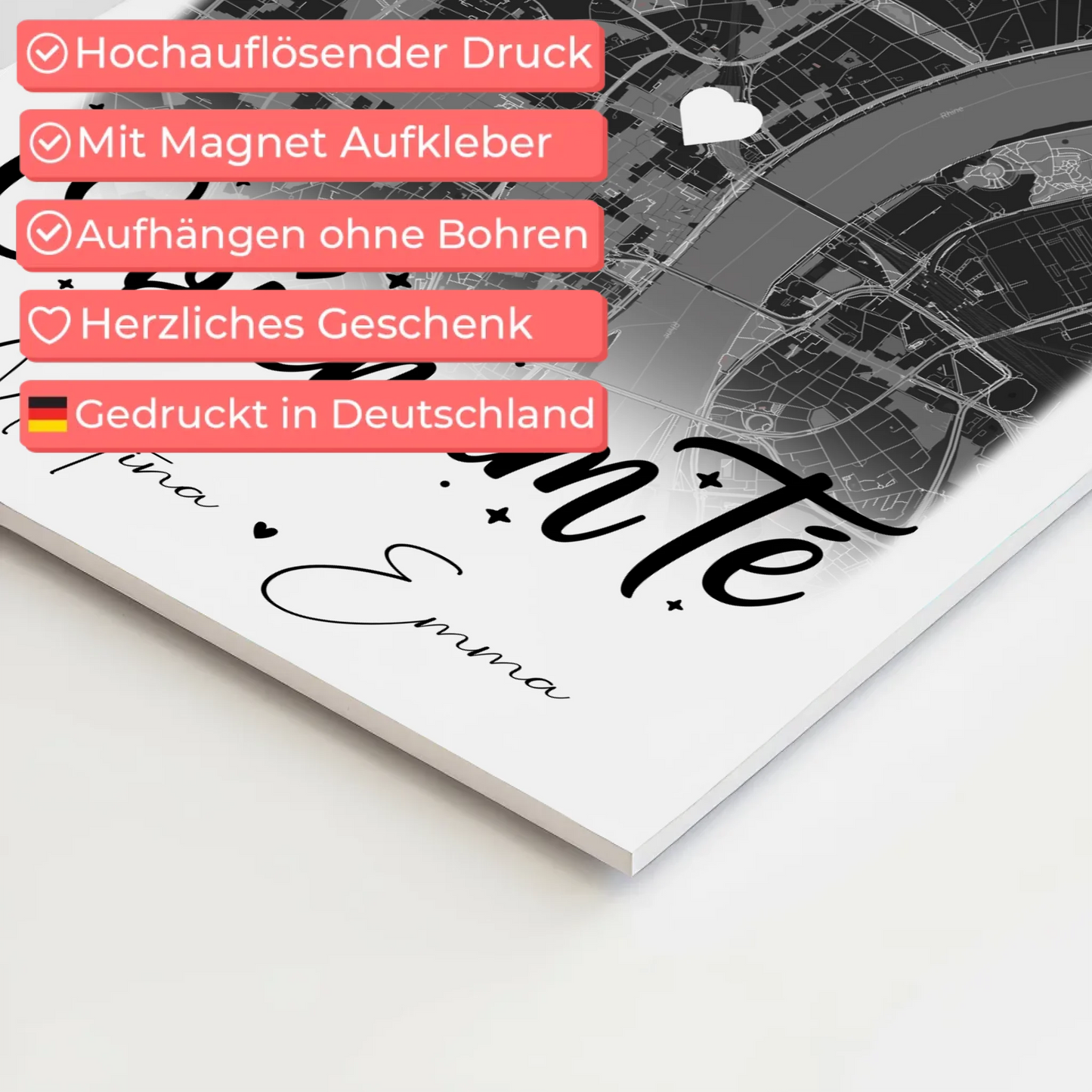 Personalisiertes Fotoboard Magnet Wandbild mit 4 Fotos und Karte Obicham te Liebe auf Bulgarisch